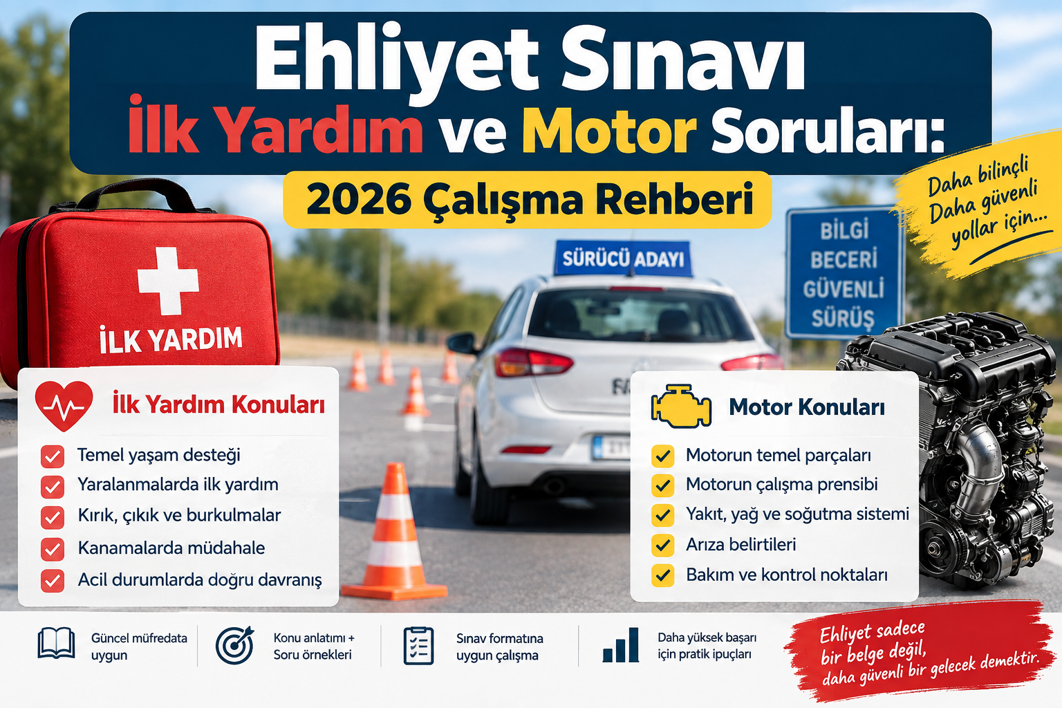 Ehliyet Sınavı İlk Yardım ve Motor Soruları: 2026 Çalışma Rehberi